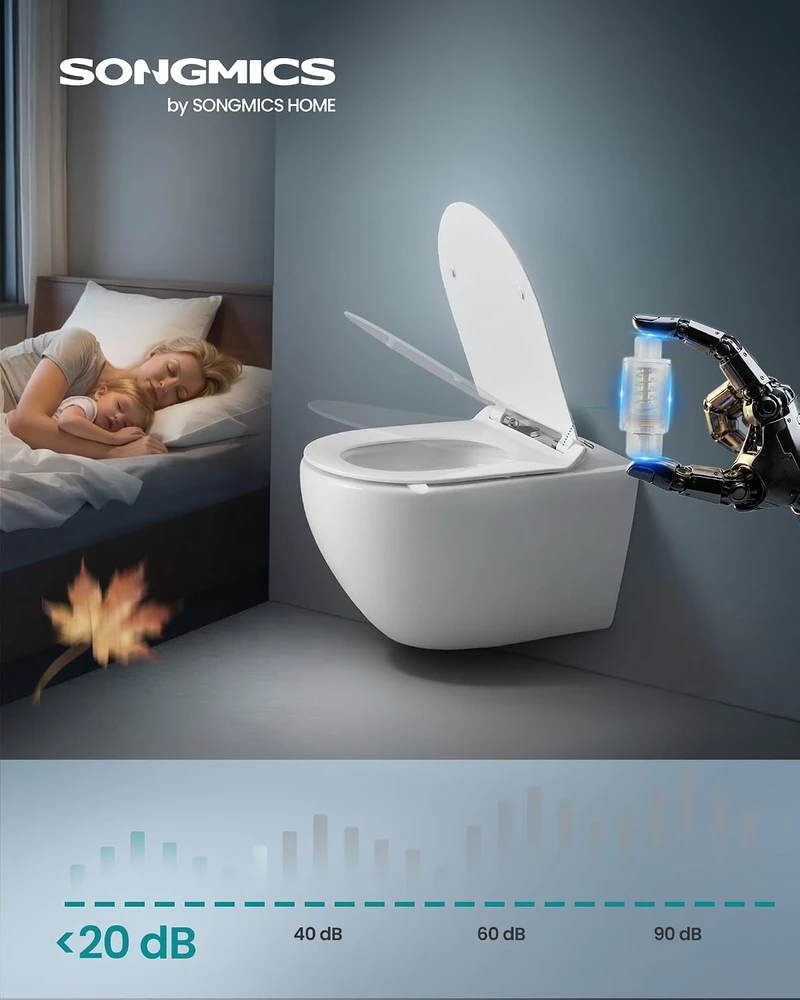SONGMICS trumpa D formos klozeto sėdynė su lėto nusileidimo mechanizmu, 43,1 x 36 cm, BTL104WZ01