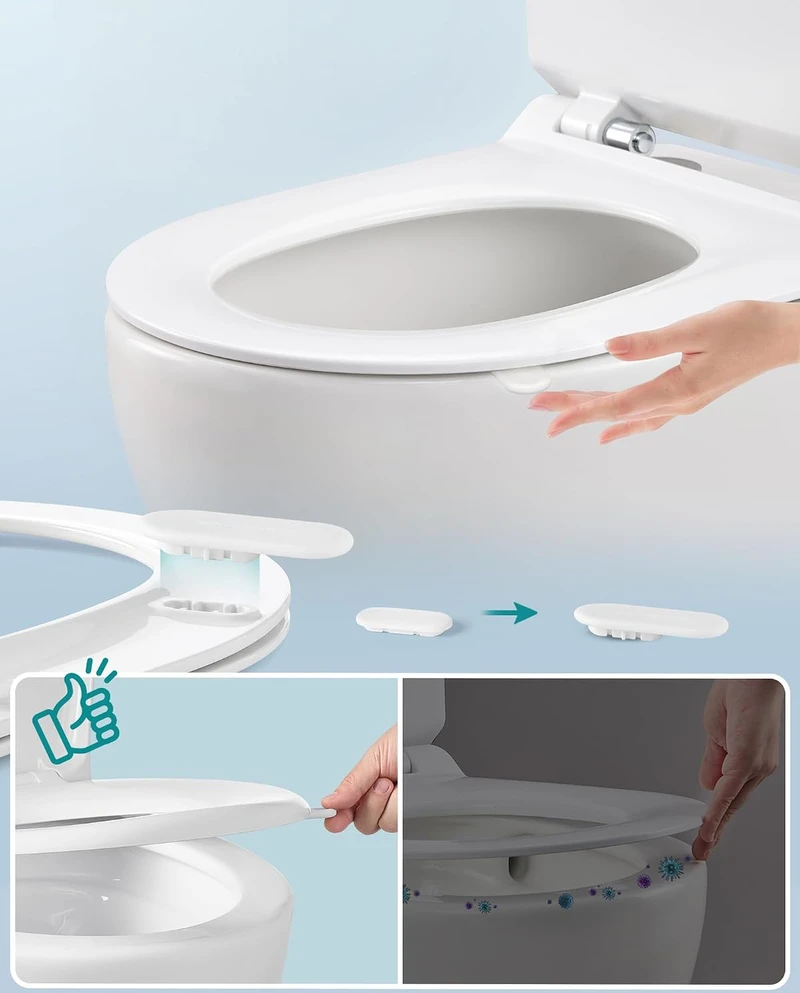SONGMICS trumpa D formos klozeto sėdynė su lėto nusileidimo mechanizmu, 43,1 x 36 cm, BTL104WZ01