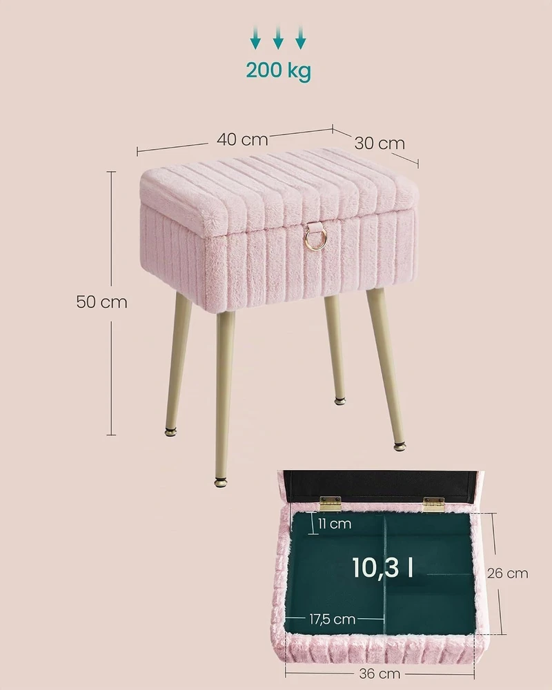 SONGMICS tualetinio staliuko pufas su daiktadėže 10.3 L, 40 x 30 x 50 cm, LOM505SZ02