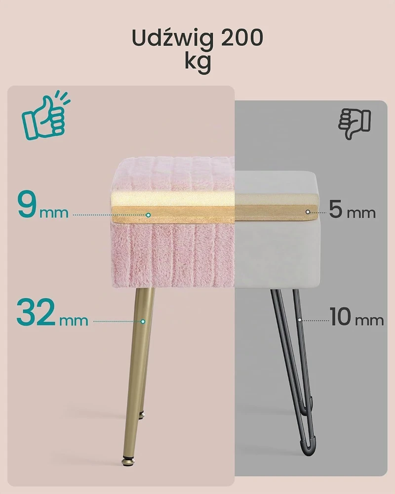 SONGMICS tualetinio staliuko pufas su daiktadėže 10.3 L, 40 x 30 x 50 cm, LOM505SZ02