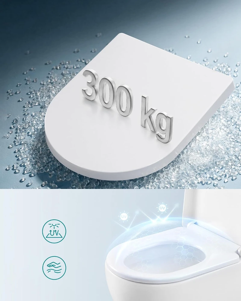 SONGMICS tualeto sėdynė D formos su lėto nusileidimo mechanizmu, balta BTL003WZ01