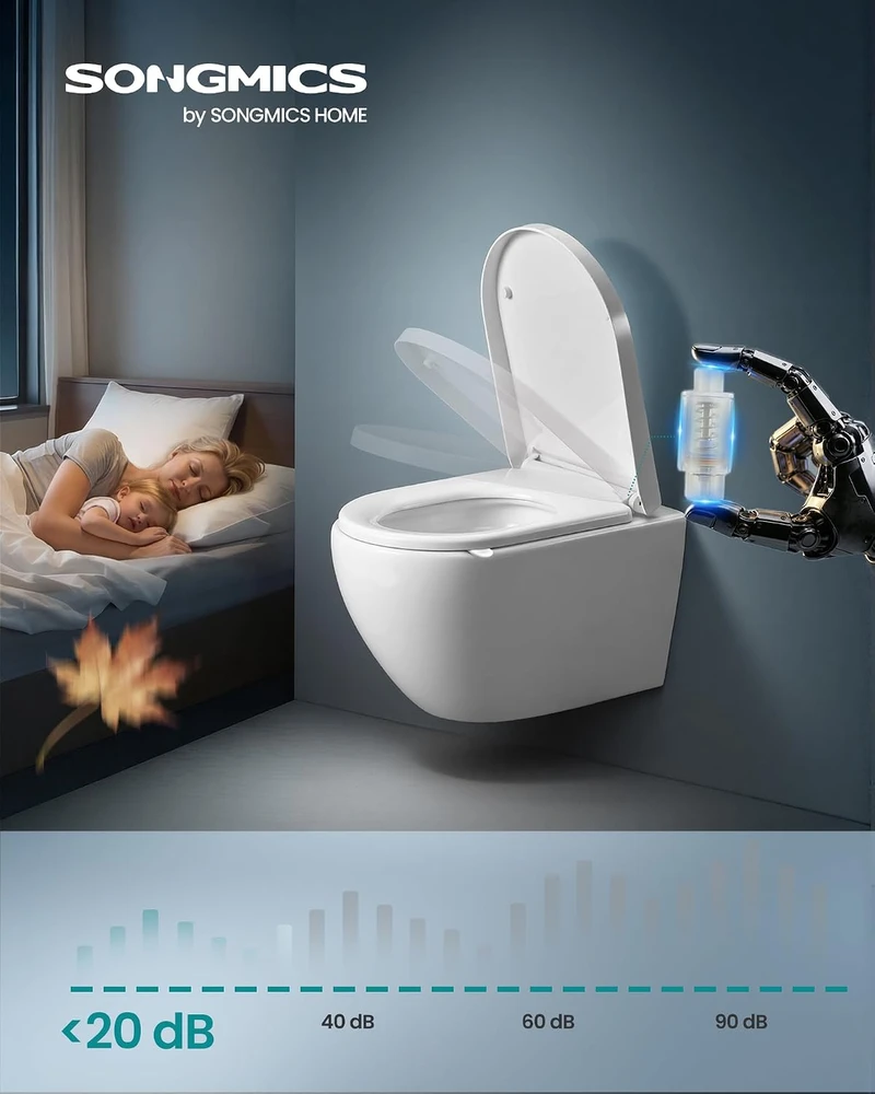 SONGMICS tualeto sėdynė D formos su lėto nusileidimo mechanizmu, balta BTL003WZ01