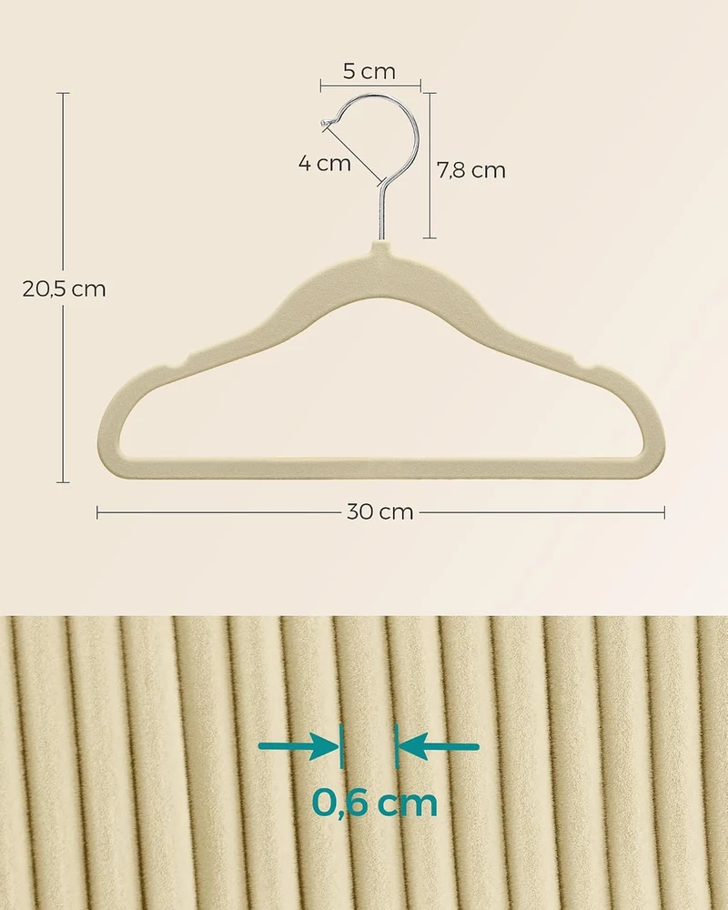 SONGMICS vaikiškos aksominės drabužių pakabos, 50 vnt., 30 x 20,5 cm, CRF027K05