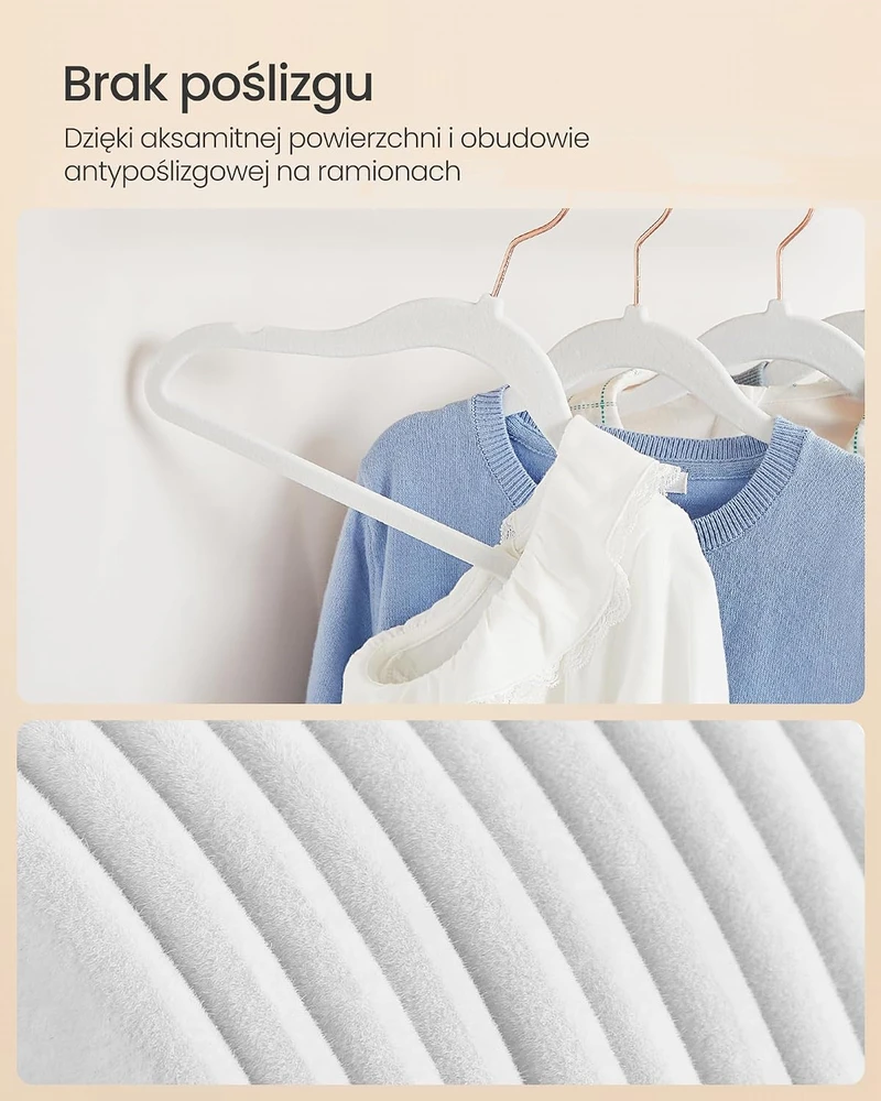 SONGMICS vaikiškos aksominės neslystančios drabužių pakabos, 50 vnt., 30 cm