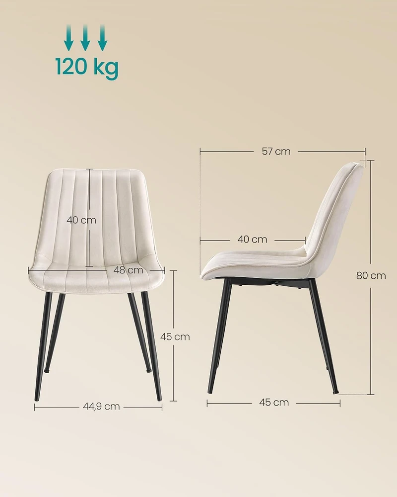 SONGMICS valgomojo kėdės, 2 vnt., aksominės, plieninės kojelės, LDC090LH01
