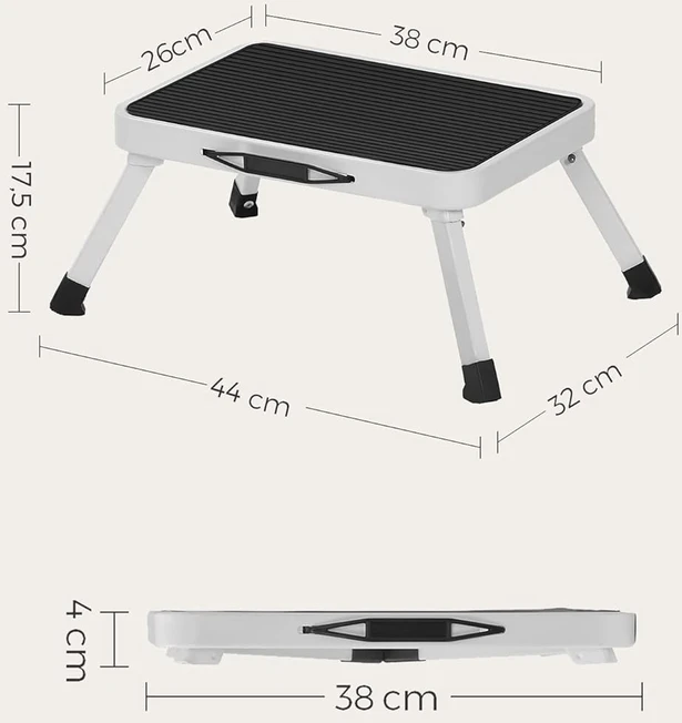 SONGMICS viena pakopa sulankstomas plieno laiptelis, neslystantis, apkrova iki 150 kg, GSL01WT