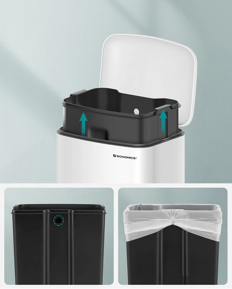 Songmics Atliekų dėžė 30 L balta