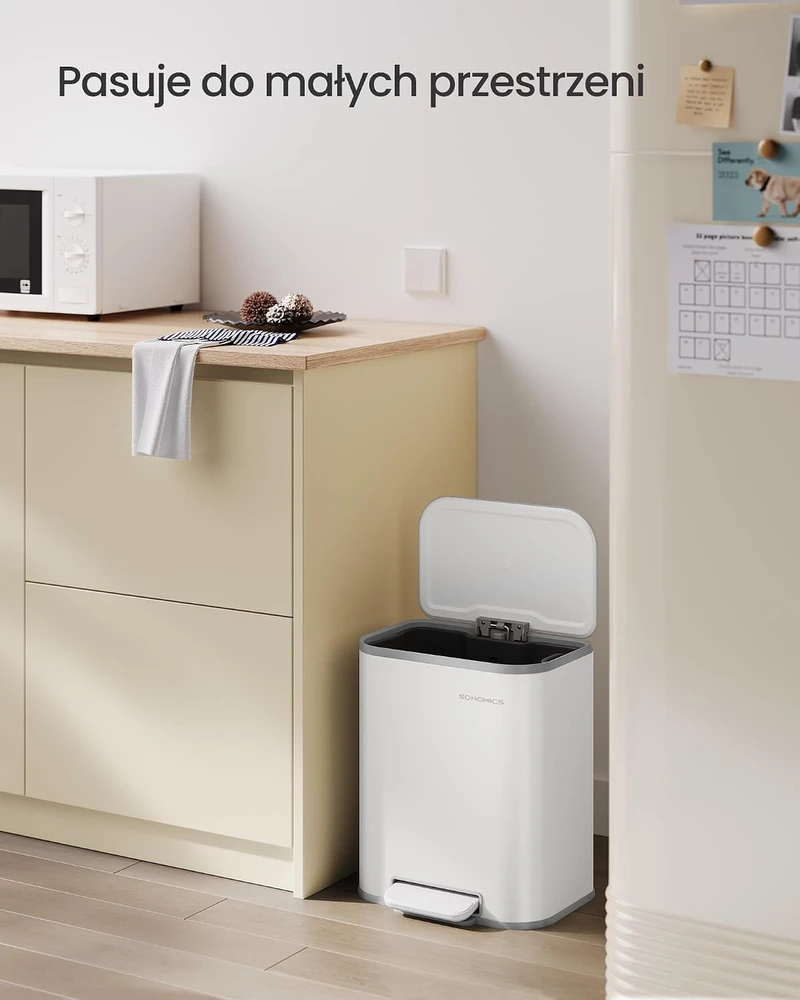 SONGMICS virtuvinė šiukšliadėžė su pedalu, 20 l, plieninė, balta