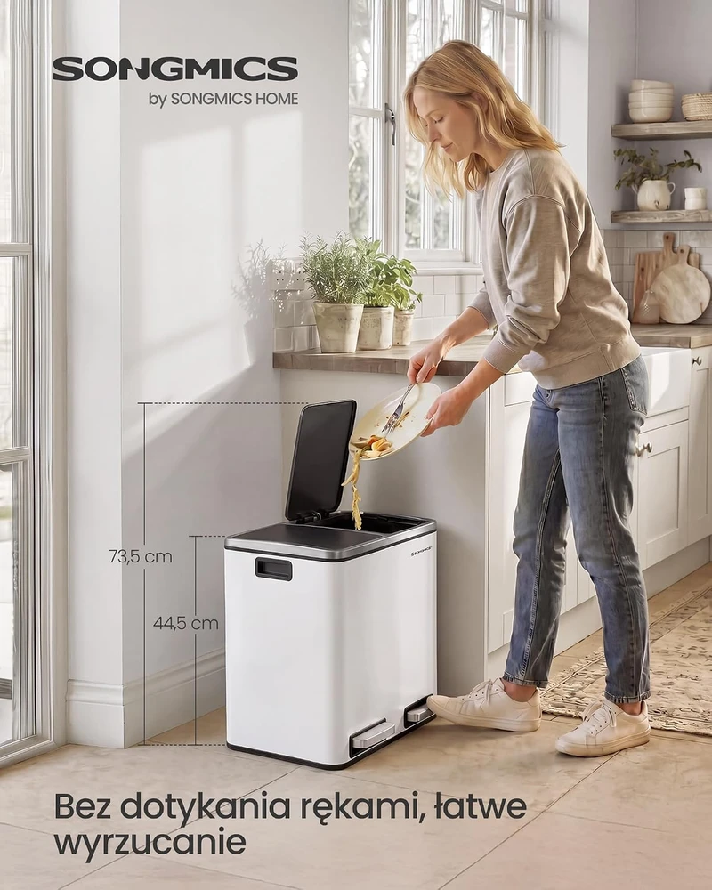 SONGMICS virtuvinė šiukšliadėžė su pedalu, 2 skyriai po 15 l, B08571RVGK