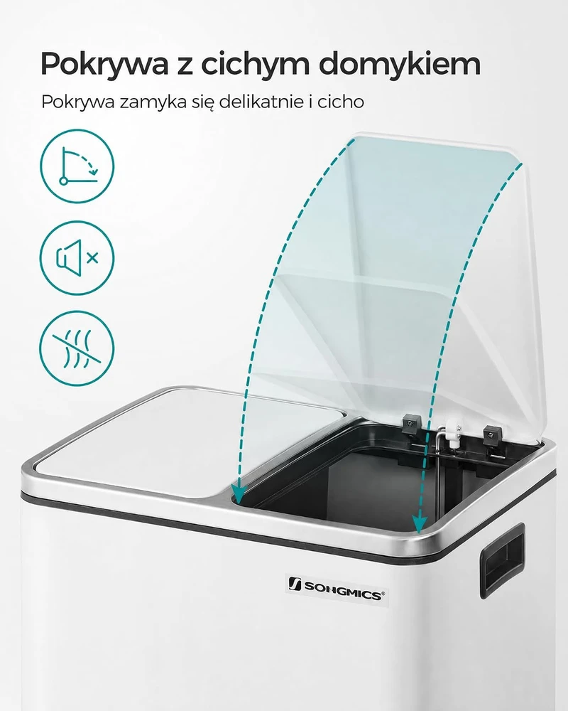 SONGMICS virtuvinė šiukšliadėžė su pedalu, 2 skyriai po 15 l, B08571RVGK