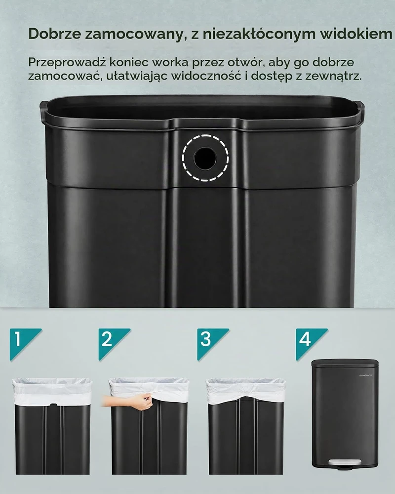 SONGMICS virtuvinė šiukšliadėžė su pedalu, 50 l, juoda, plieninė