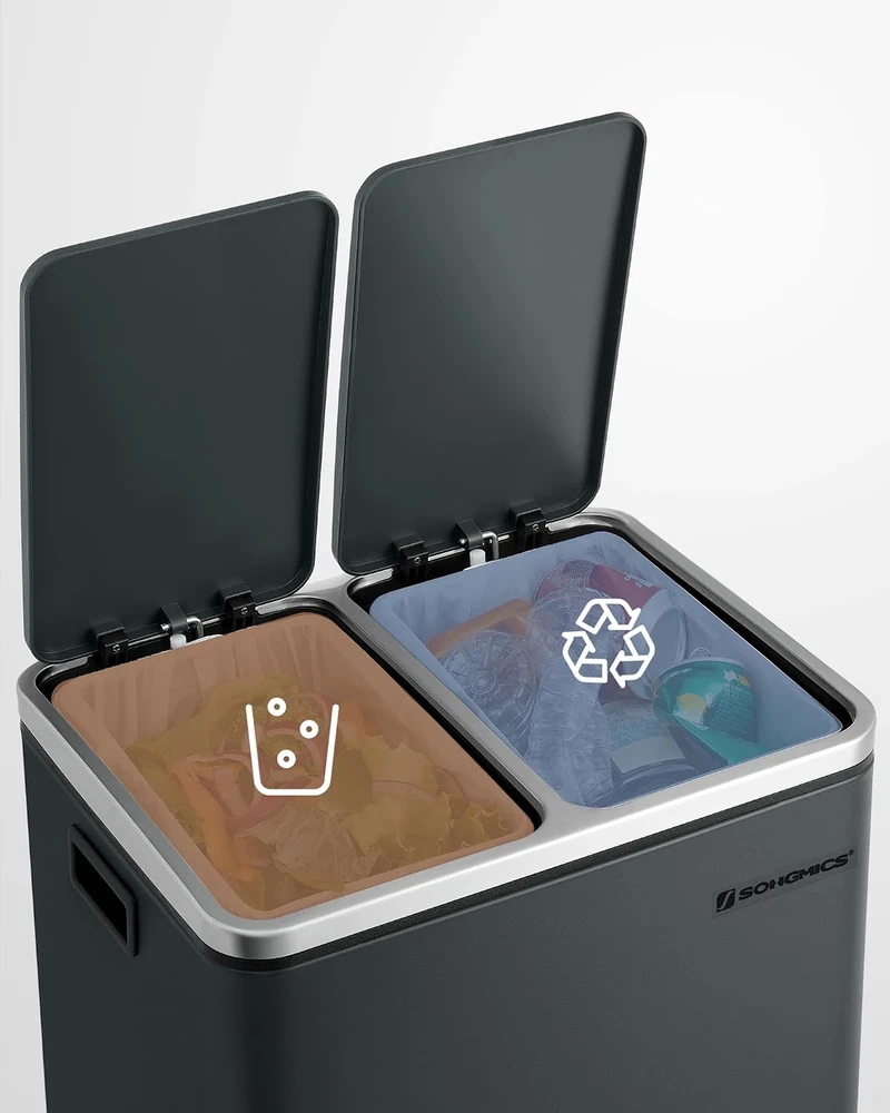 SONGMICS virtuvinė šiukšliadėžė su pedalu, 2 skyriai po 15 l, B07XMNL9XN