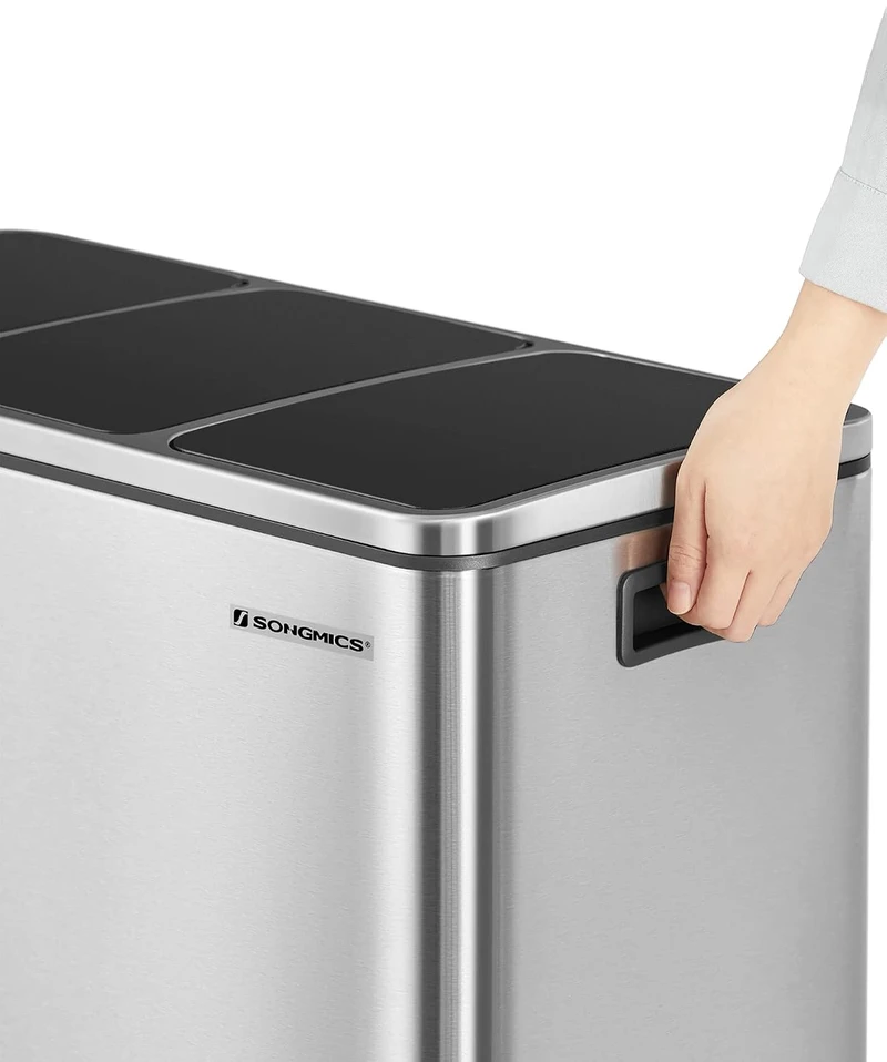 SONGMICS virtuvinė šiukšliadėžė su pedalu, 3 x 18 l, 3 skyriai, B07GJLDR31