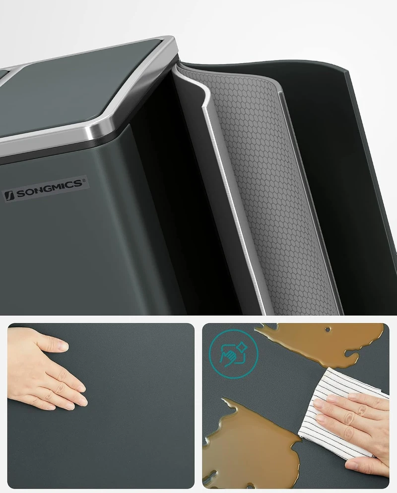 SONGMICS virtuvinė šiukšliadėžė su pedalu, 2 skyriai po 15 l, B07XMNL9XN