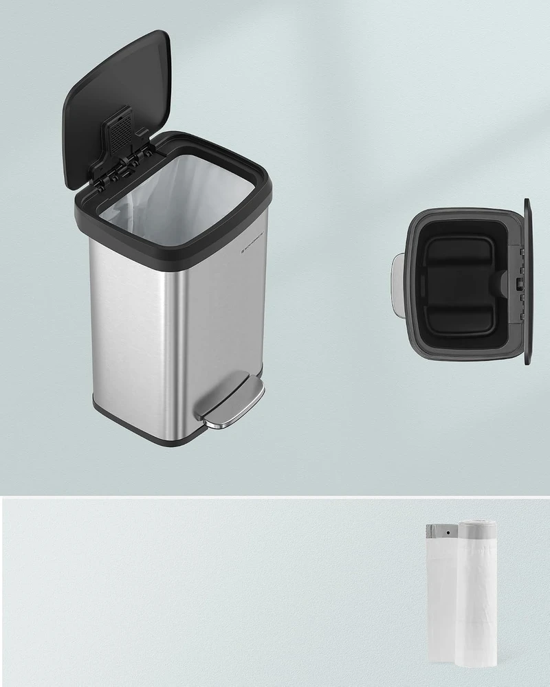 SONGMICS virtuvinė šiukšliadėžė su pedalu ir anglies filtru, 50 l, B0C39TX4HD