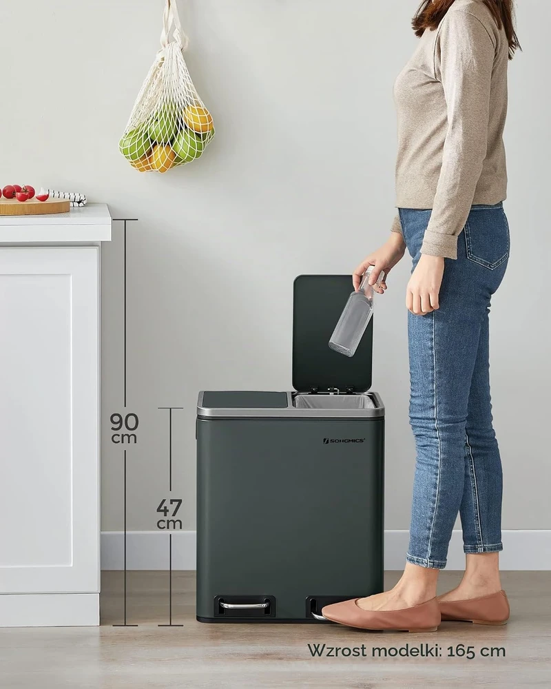 SONGMICS virtuvinė šiukšliadėžė su pedalu, 2 skyriai po 15 l, B07XMNL9XN