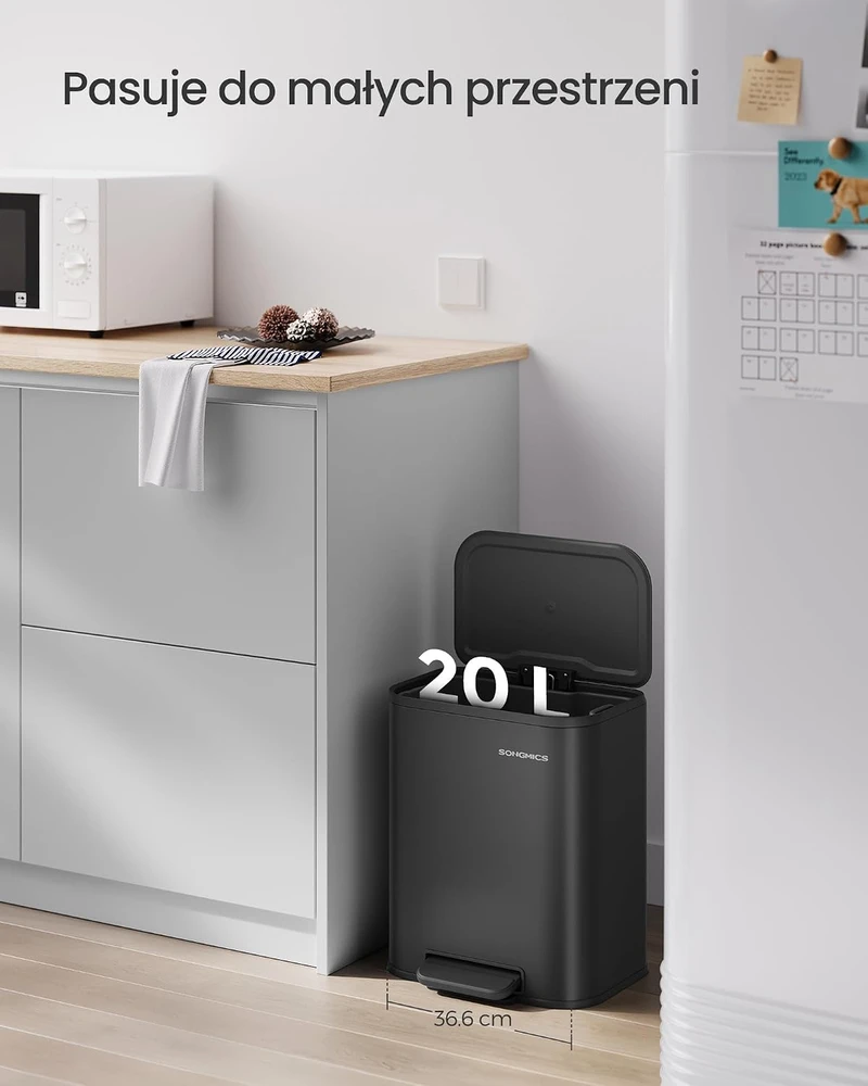 SONGMICS virtuvinė šiukšliadėžė su pedalu, 20 l, plieninė, juoda, stačiakampė