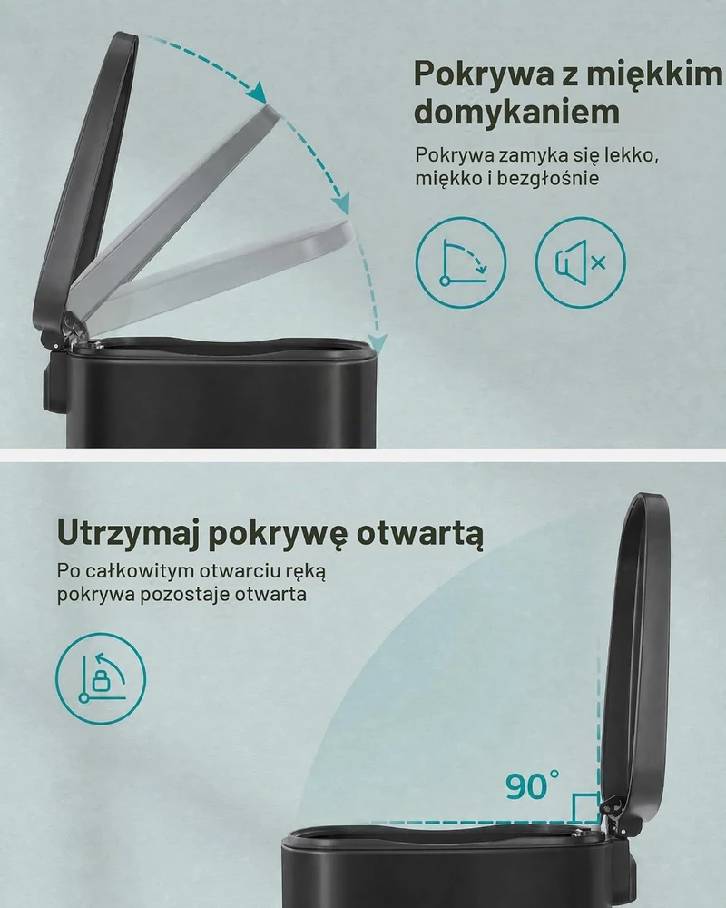 SONGMICS virtuvinė šiukšliadėžė su pedalu, 50 l, juoda, plieninė
