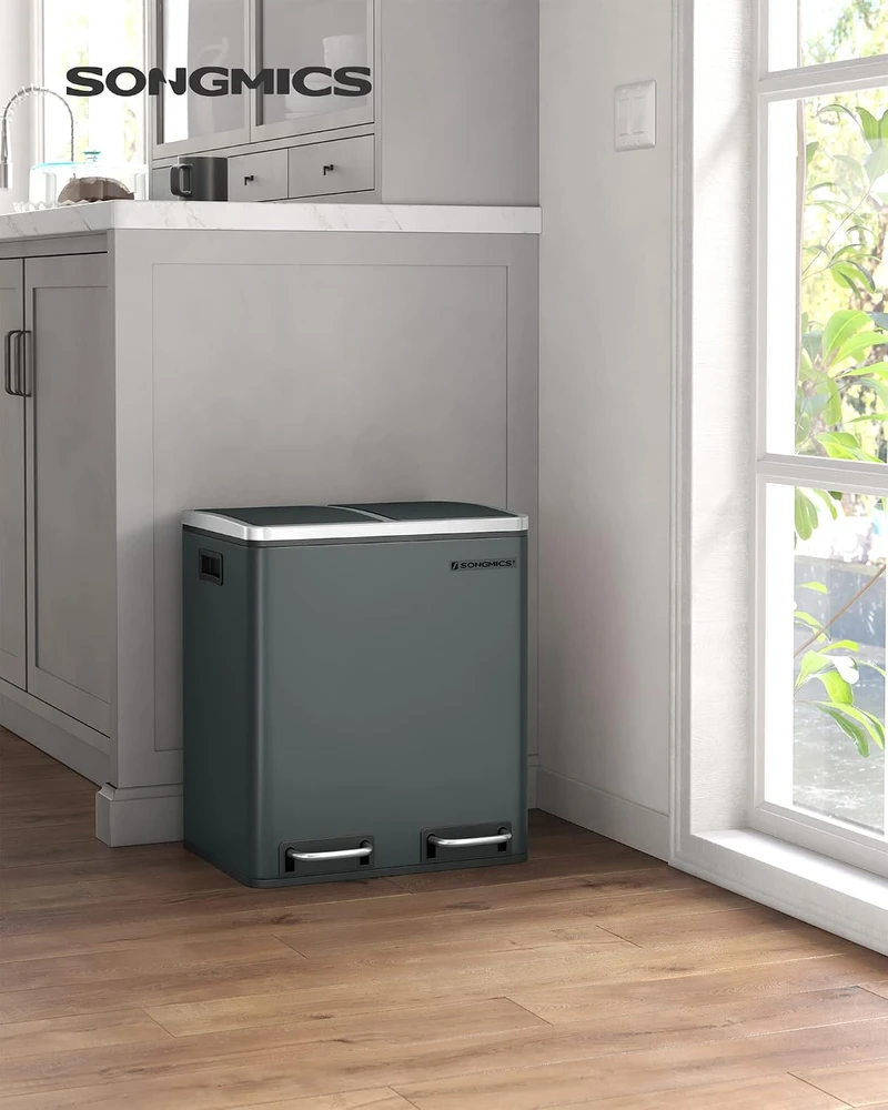 SONGMICS virtuvinė šiukšliadėžė su pedalu, 2 skyriai po 15 l, B07XMNL9XN
