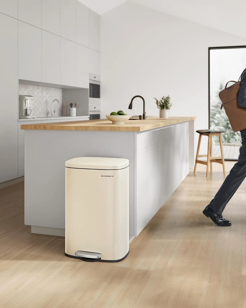 Songmics Virtuvės atliekų dėžė 50 litrų smėlio smėlio spalvos