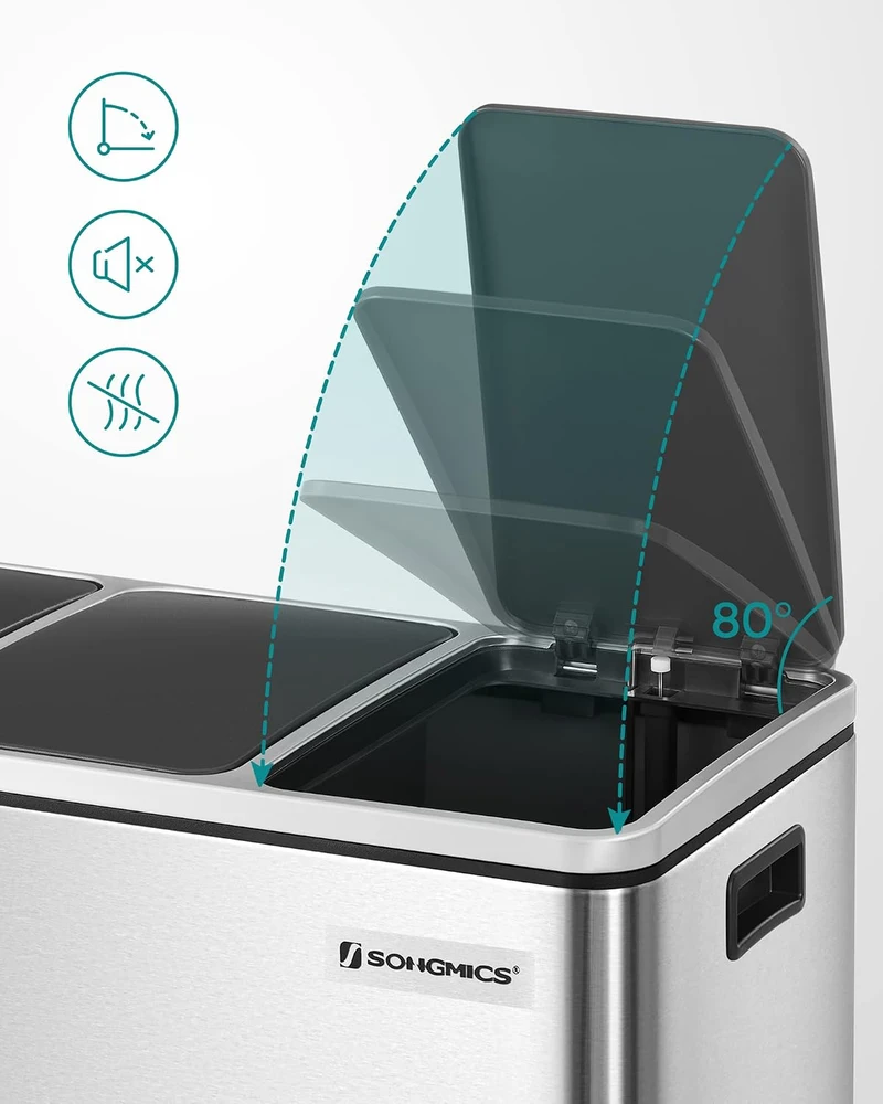 SONGMICS virtuvinė šiukšliadėžė su pedalu, 3 x 18 l, 3 skyriai, B07GJLDR31