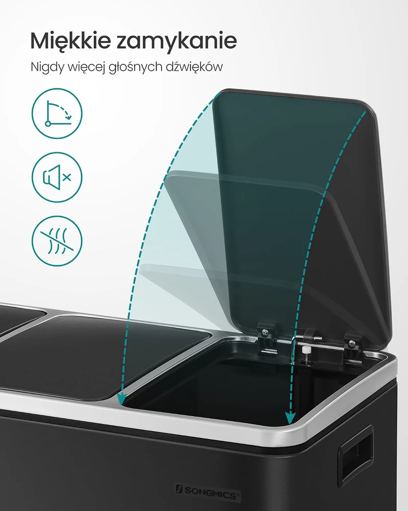 SONGMICS virtuvinė šiukšliadėžė su pedalu, 3 x 18 l, 54 l, juoda, B083LDWM93