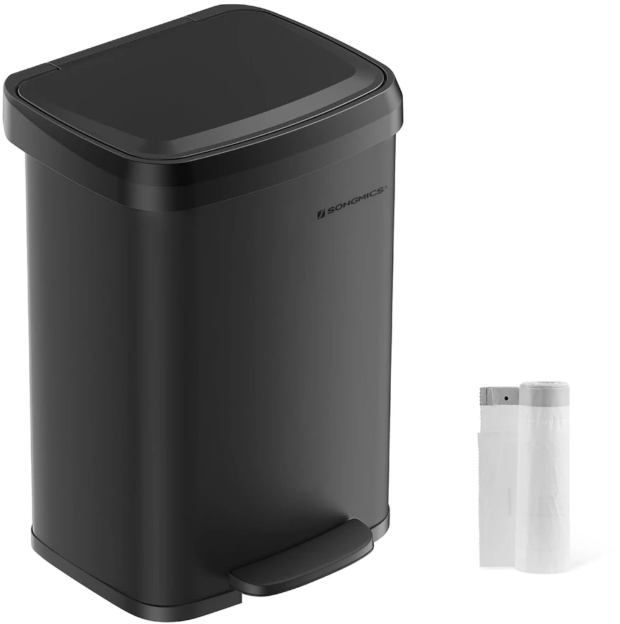 SONGMICS virtuvinė šiukšliadėžė su pedalu ir dangčiu, 50 l, juoda, B0C39RN858