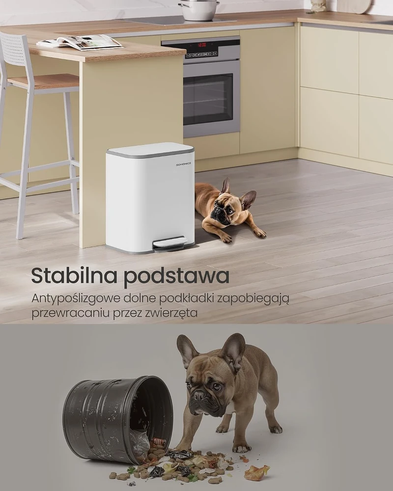 SONGMICS virtuvinė šiukšliadėžė su pedalu, 20 l, plieninė, balta
