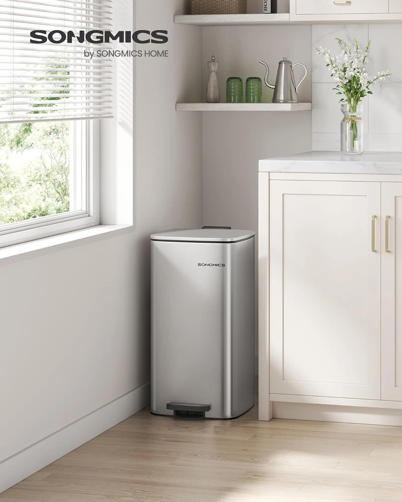 Songmics 30 litrų talpos plieninė šiukšliadėžė metallic sidabrinis
