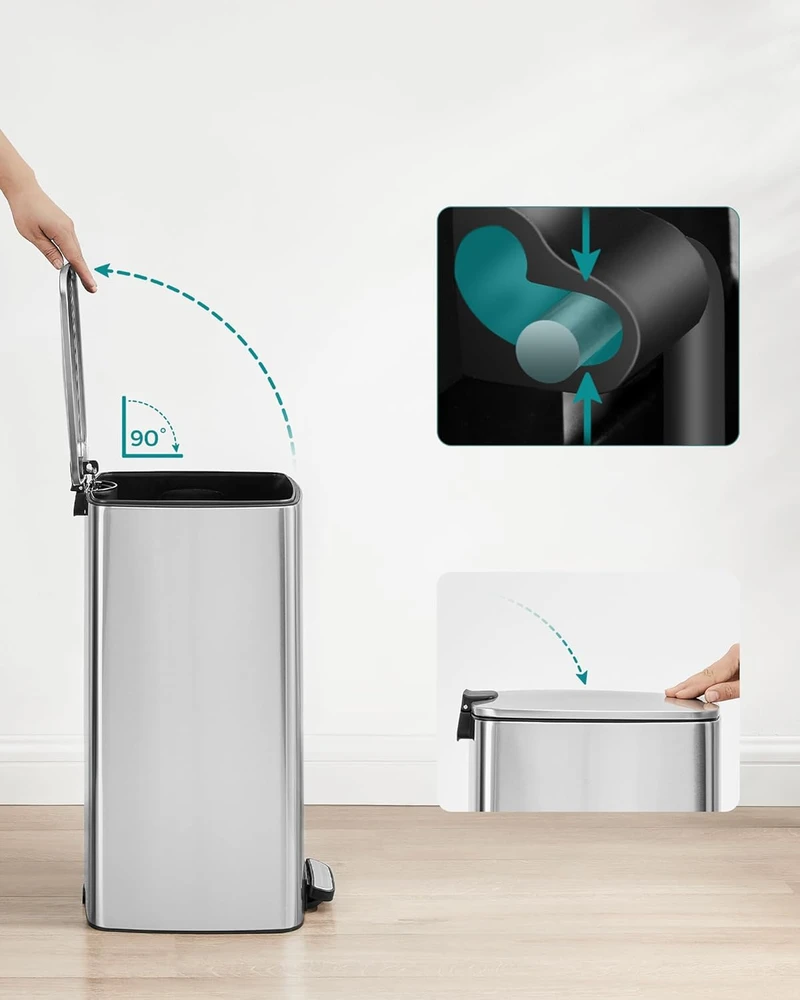 Songmics 30 litrų talpos plieninė šiukšliadėžė metallic sidabrinis