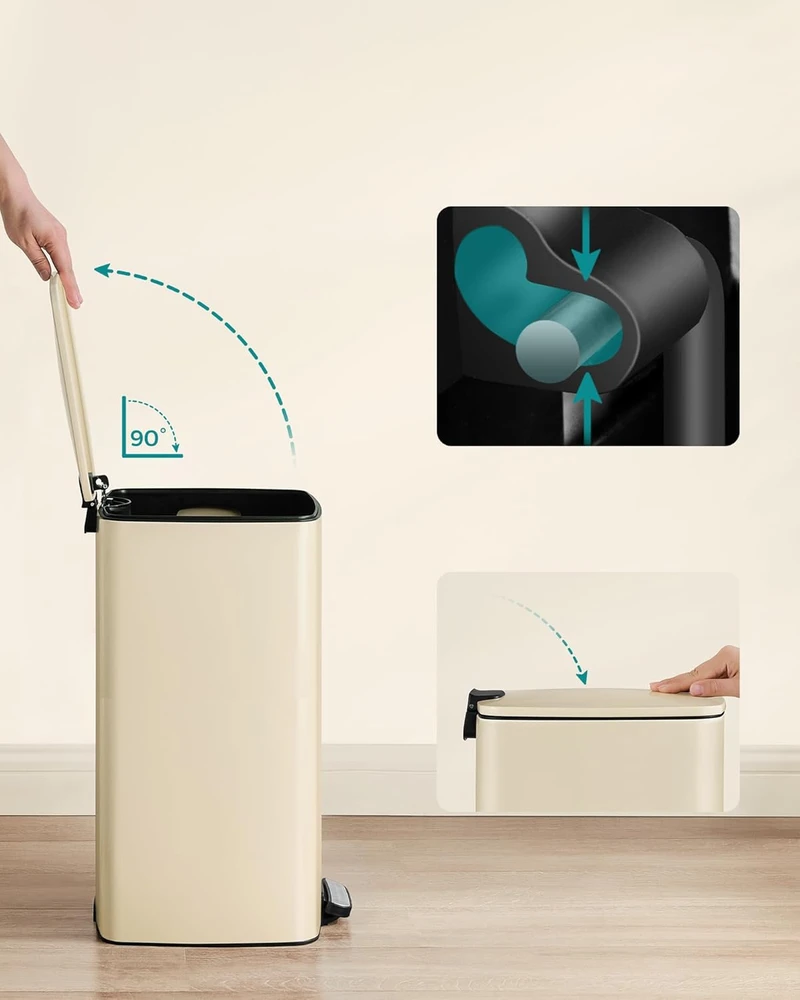 SONGMICS virtuvinis atliekų konteineris su pedalu, 30 l, vidinis kibiras, nerūdijančio plieno, švelnus uždarymas, smėlio spalvos, LTB593A02
