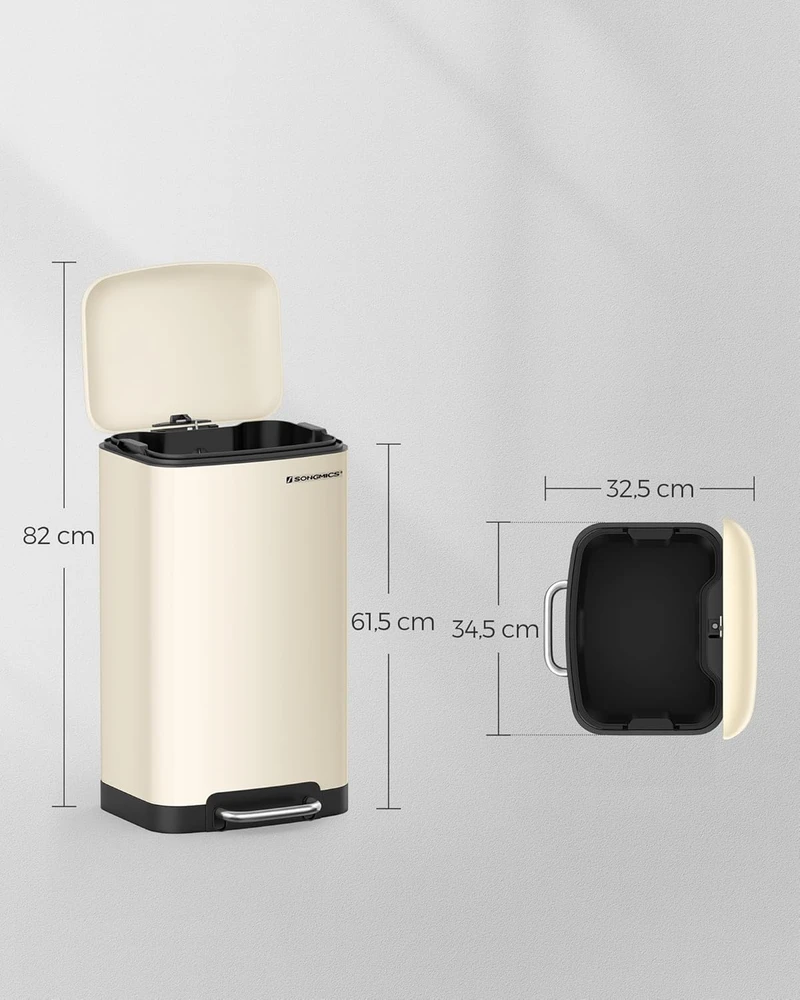 SONGMICS virtuvinis šiukšlių kibiras 30 l su pedalu, plieno, švelniu uždarymu, baltas LTB001A01