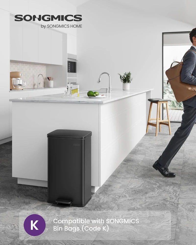 Songmics 40 litrų virtuvės atliekų dėžė su pedalais, juoda