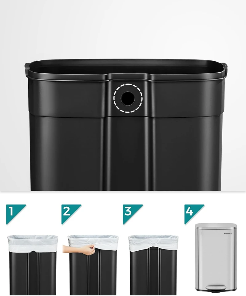 SONGMICS virtuvinis šiukšlių konteineris, 50 l, pedalas, švelnus uždarymas, plienas, LTB050E01