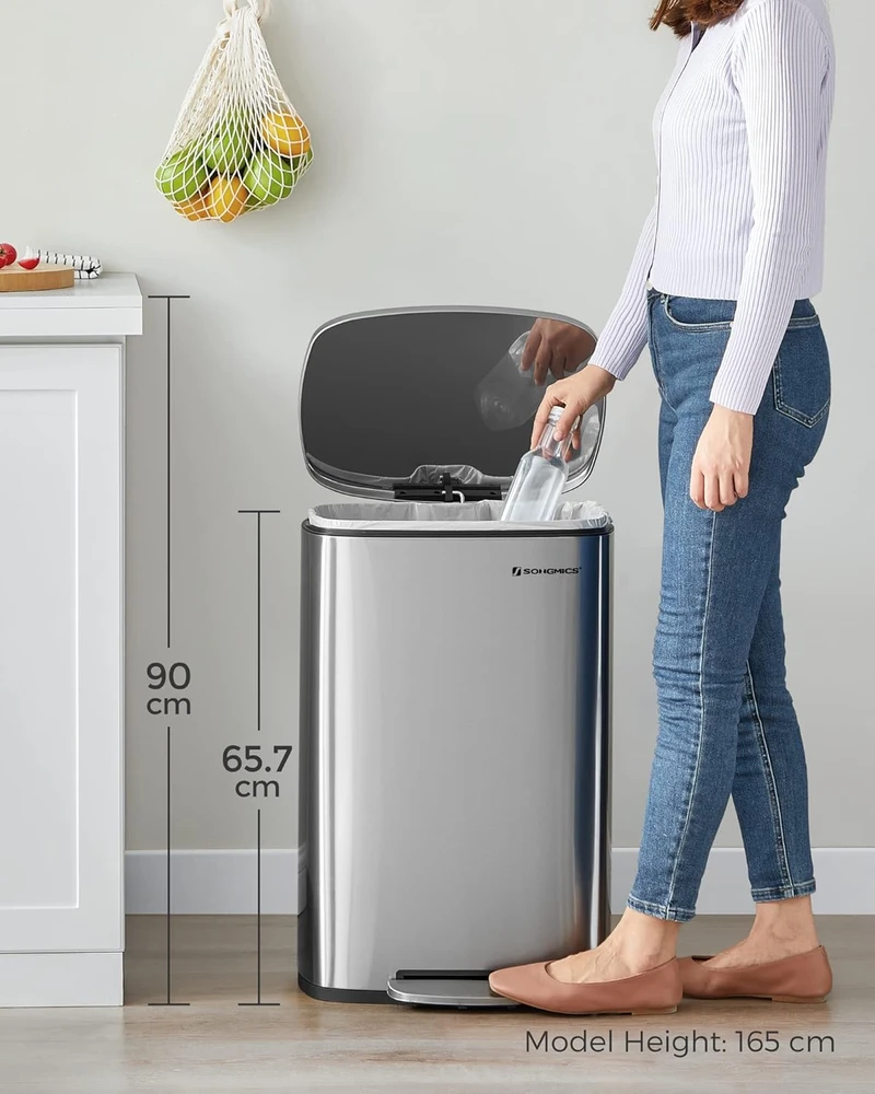 SONGMICS virtuvinis šiukšlių konteineris, 50 l, pedalas, švelnus uždarymas, plienas, LTB050E01