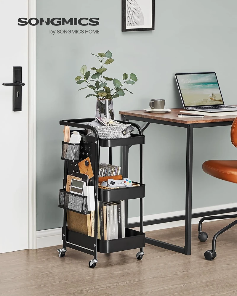 Songmics Vežimėlis, virtuvės vežimėlis rašalas juodas
