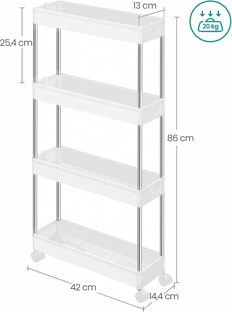 Top Lentyna ant ratukų Songmics KSC08WT, voniai ir virtuvei, balta, 40x14x86 cm