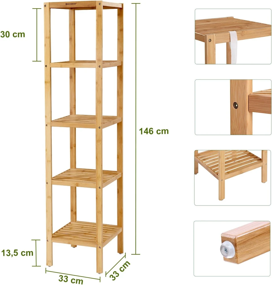 Songmics Bambukas 5 lentynos 33 x 33 x 146 cm siauras