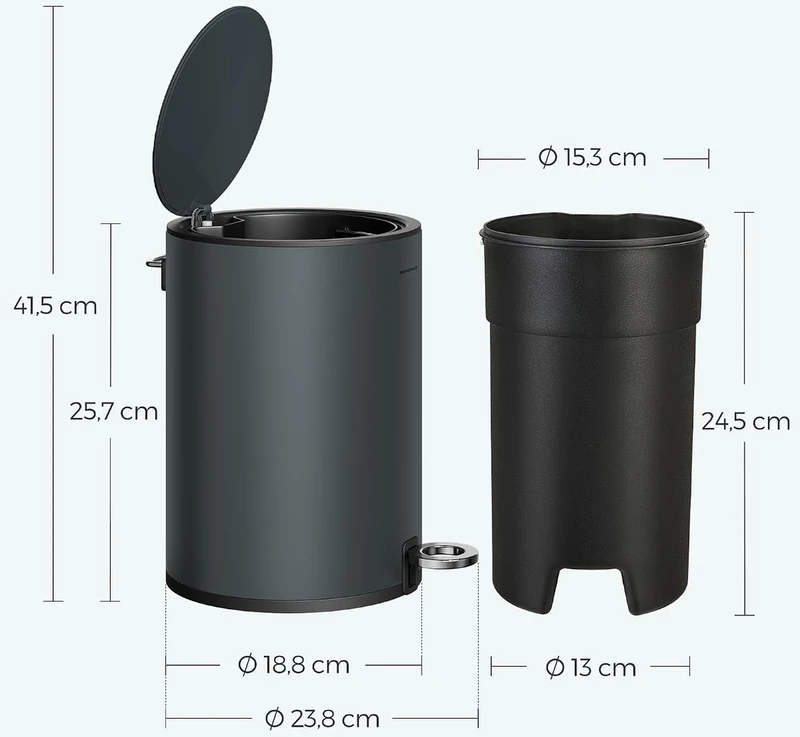 SONGMICS vonios kambario šiukšliadėžė su pedalu, 3 l, tylaus užsidarymo, B0CJM69J5Z