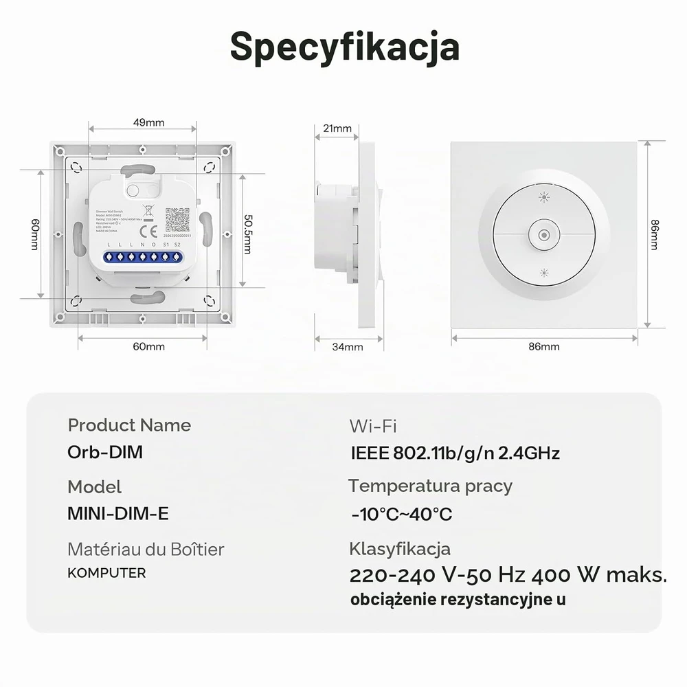 Sonoff Fusion serijos Orb-DIM 1 kanalo Matter over Wi-Fi dimeris