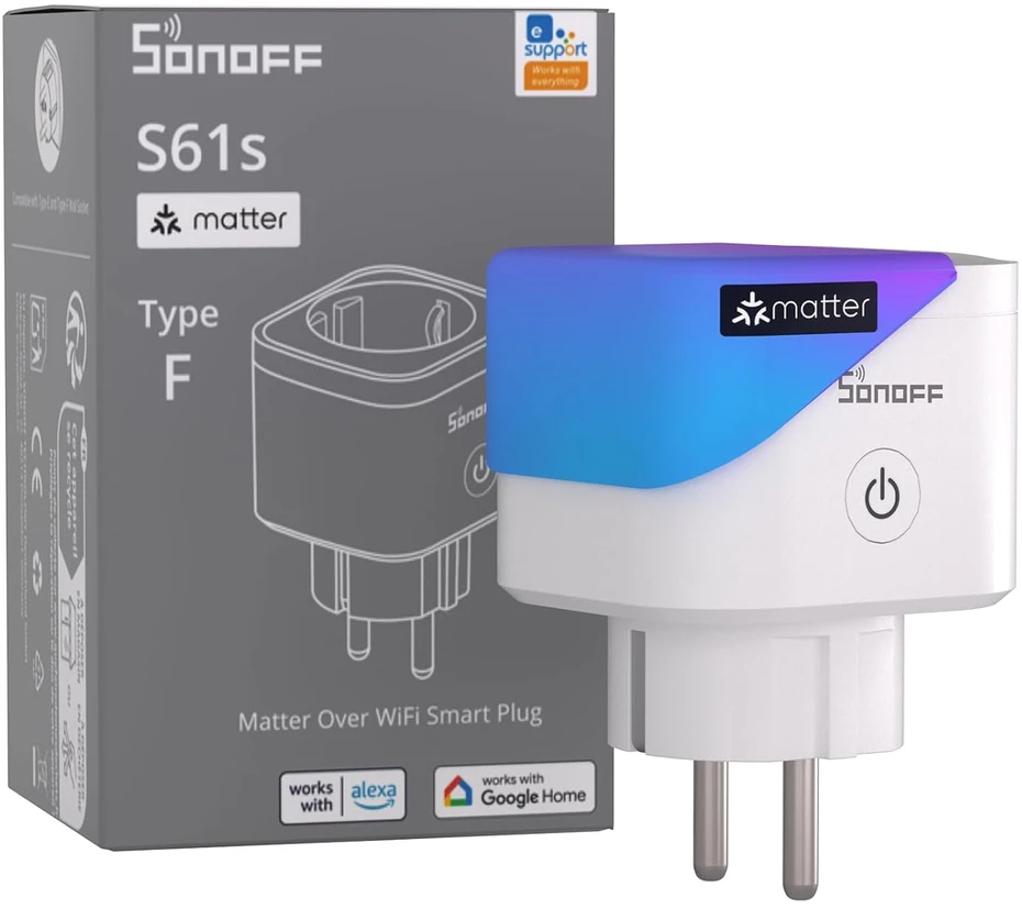 Sonoff S61 išmanusis Wi-Fi elektros kištukas su el. sąnaudų matavimu, Matter