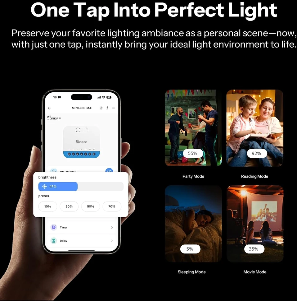 Sonoff Fusion serijos Orb-DIM 1 kanalo Zigbee šviesos reguliatorius (dimeris)