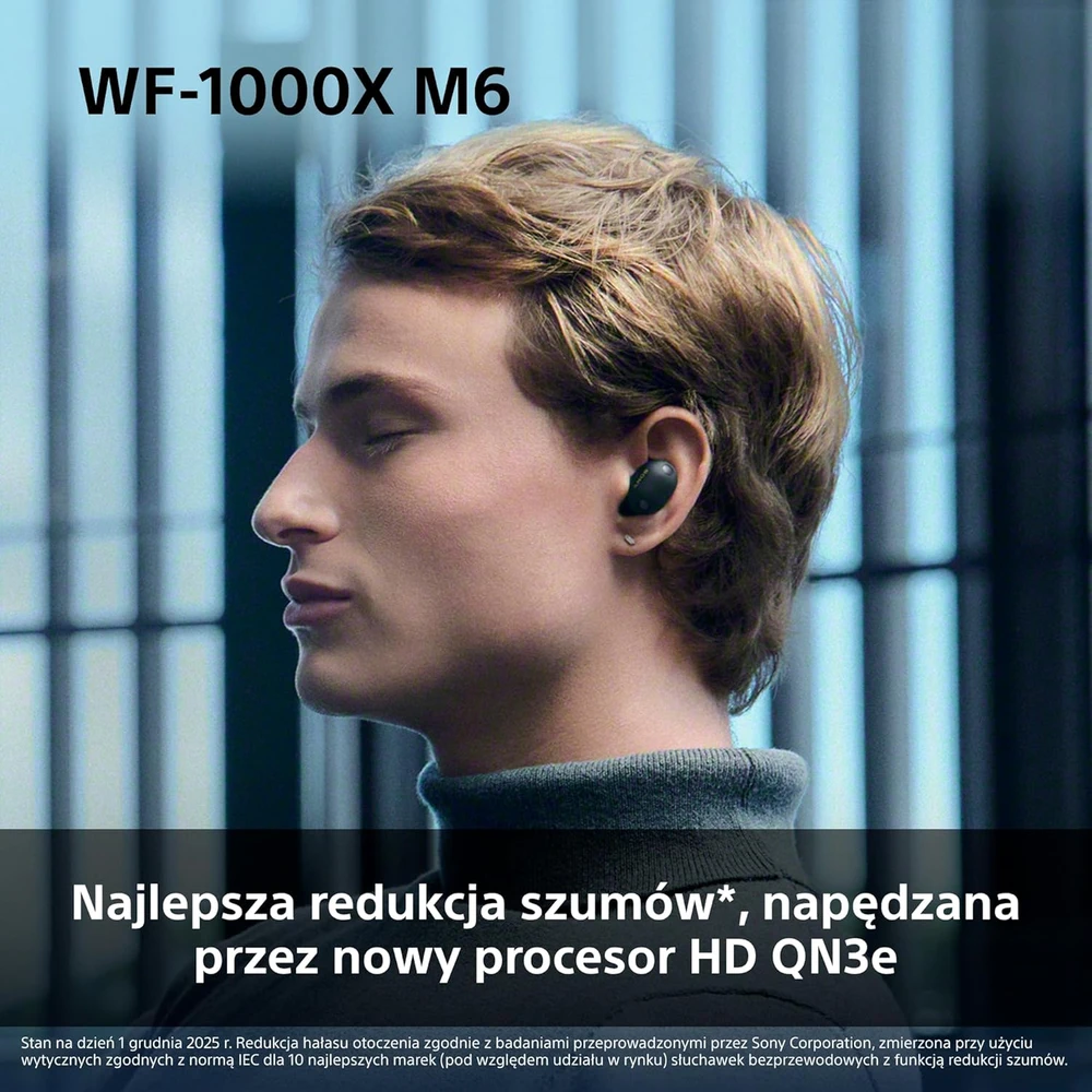 Sony WF-1000XM6 ausinės žmogaus ausyje