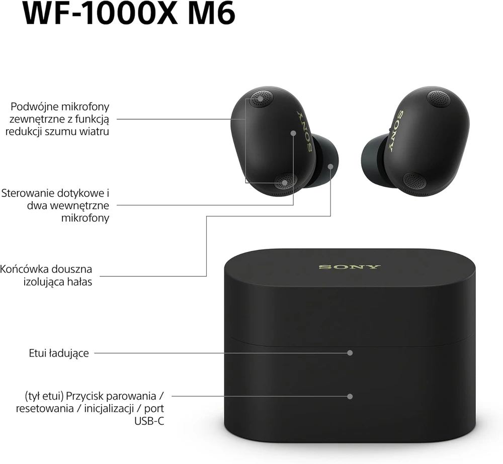 Sony belaidės ausinės su aktyvia triukšmo slopinimo funkcija, Bluetooth, IPX4, WF-1000XM6B.CE7