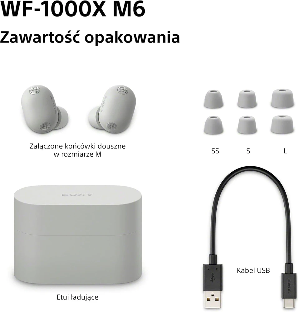 Sony belaidės ausinės su aktyvia triukšmo slopinimo funkcija, Bluetooth, Hi-Res Audio, WF-1000XM6