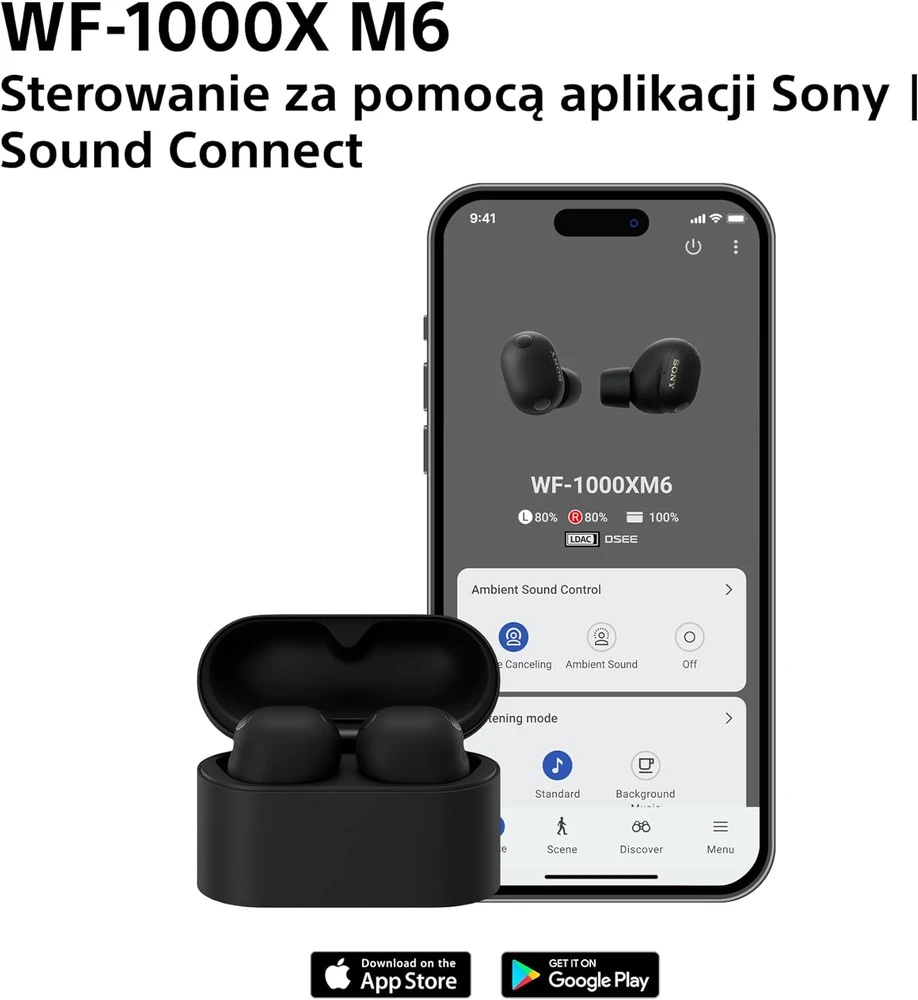 Sony belaidės ausinės su aktyvia triukšmo slopinimo funkcija, Bluetooth, IPX4, WF-1000XM6B.CE7