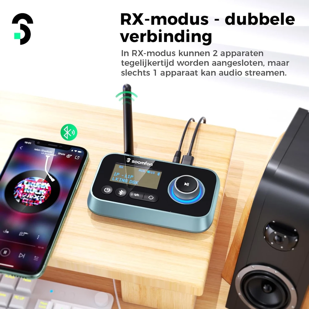 SOOMFON Bluetooth garso siųstuvas-imtuvas 3 viename, Bluetooth 5.0, LCD ekranas, BT17