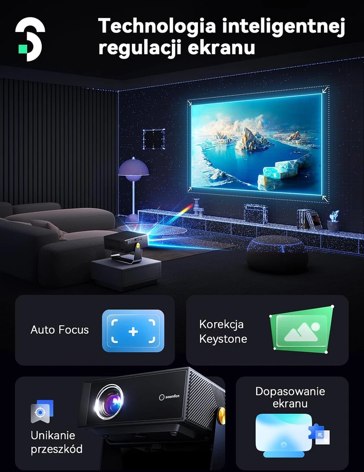 SOOMFON nešiojamasis išmanusis projektorius 1920 x 1080 su Wi-Fi ir Bluetooth SK3