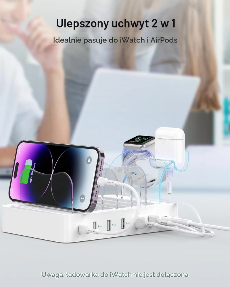 SOOPII 60 W įkrovimo stotelė su 6 prievadais ir USB-C PD 20 W, CS60