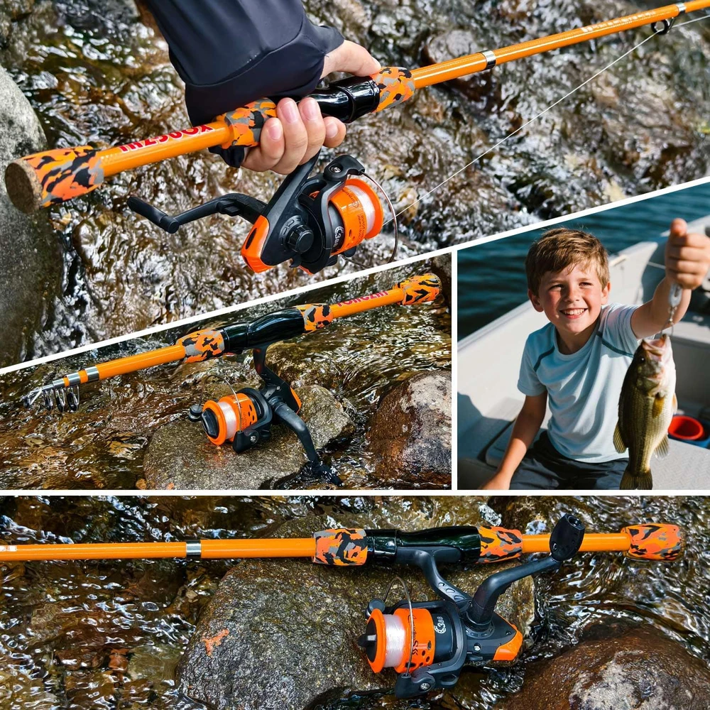 Sougayilang vaikų teleskopinė meškerė su spiningavimo ritėmis ir krepšiu, 1.5 m, Oranžinis Combo